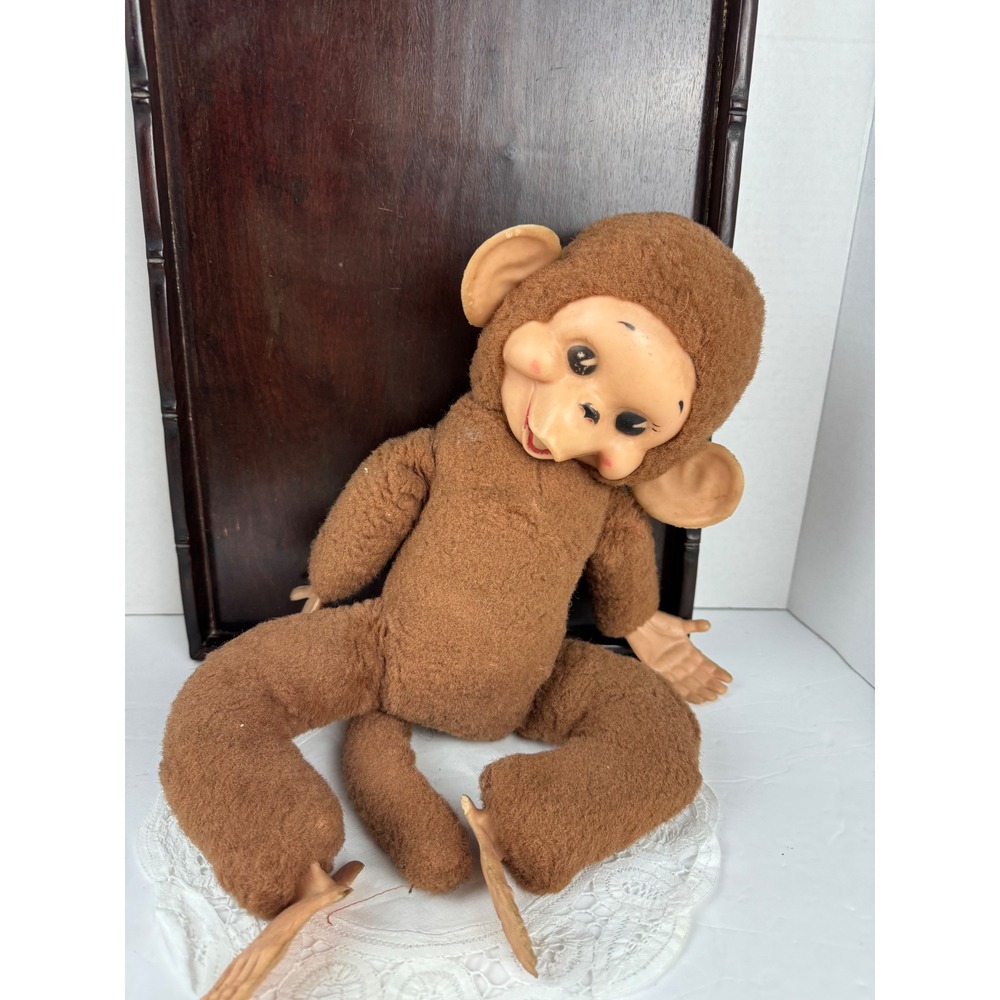 Vintage Rushton Rubber Face Monkey Plush Brown Stuffed Animal Mid Century Toy